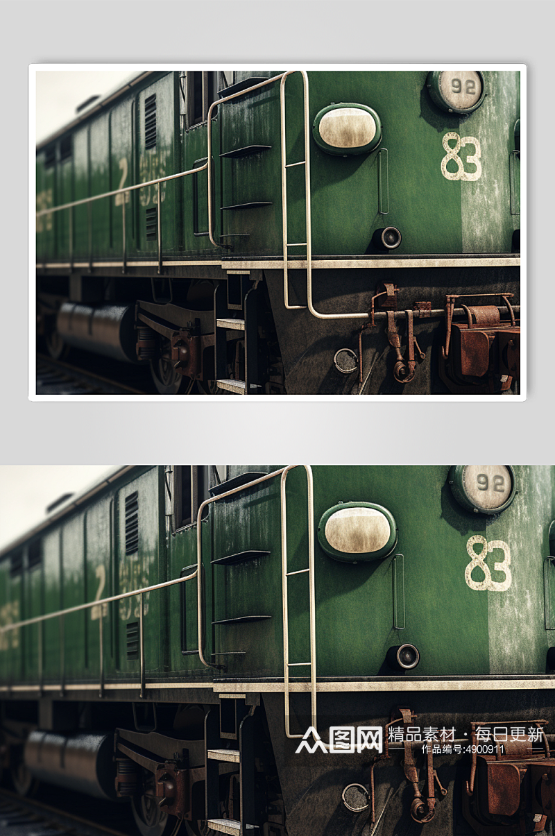 AI数字艺术高清老式绿皮火车交通工具图片素材