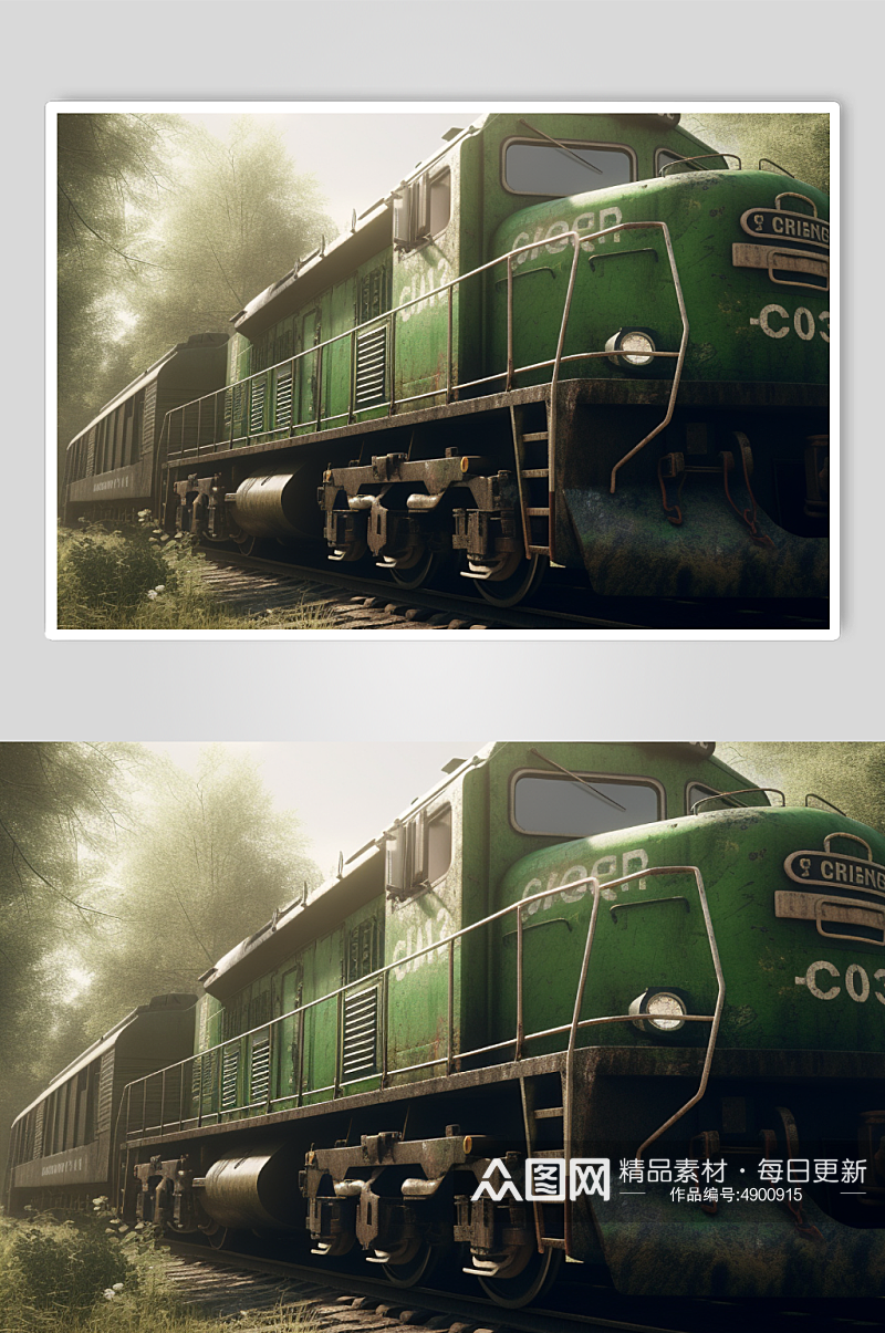 AI数字艺术高清老式绿皮火车交通工具图片素材