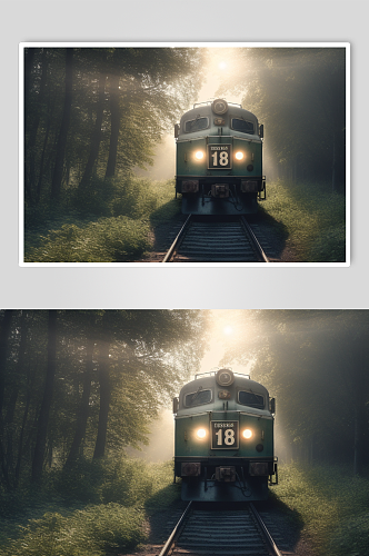 AI数字艺术高清老式绿皮火车交通工具图片