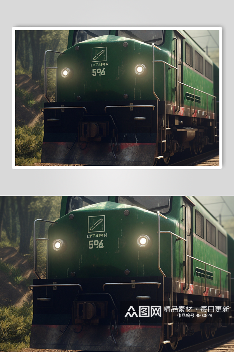 AI数字艺术高清复古绿皮火车交通工具图片素材