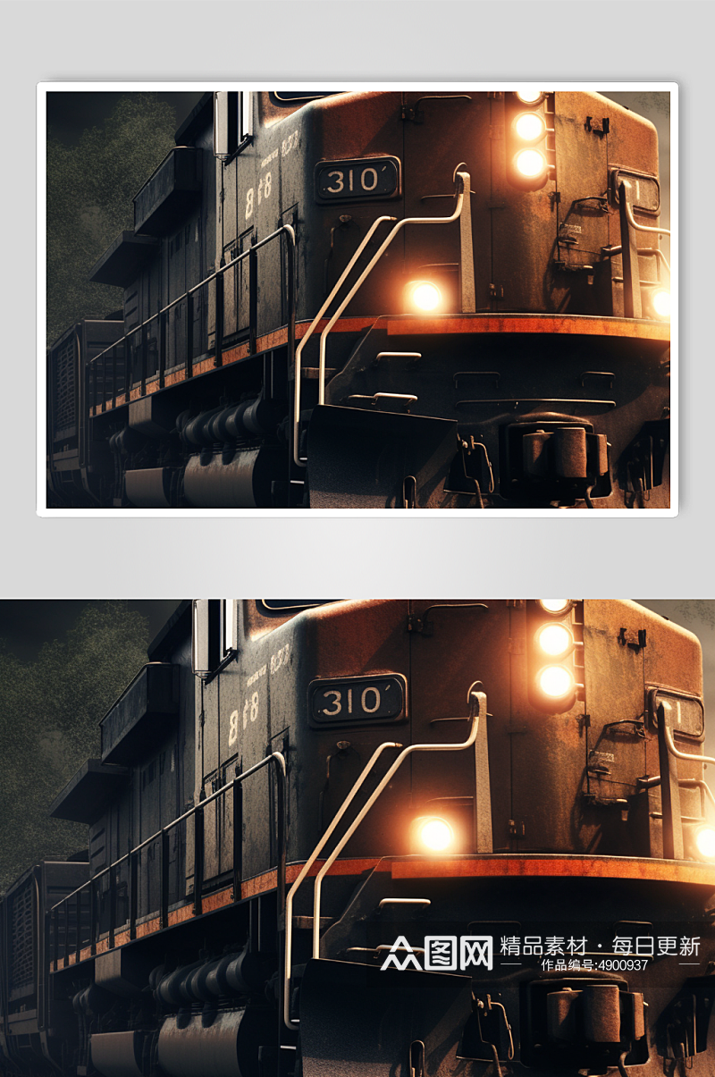 AI数字艺术高清复古绿皮火车交通工具图片素材