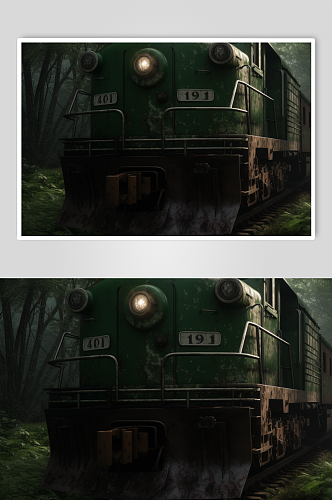 AI数字艺术高清复古绿皮火车交通工具图片