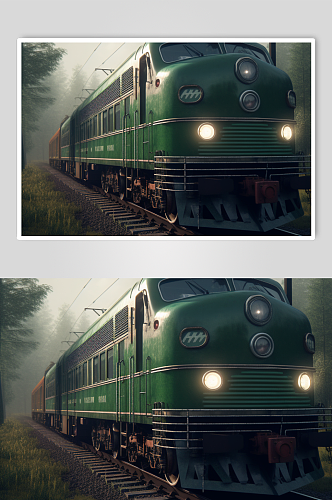 AI数字艺术高清复古绿皮火车交通工具图片