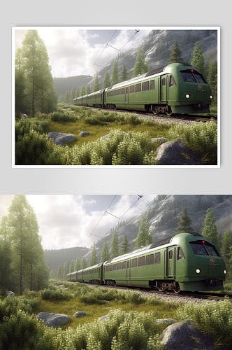 AI数字艺术高清老式绿皮火车交通工具图片