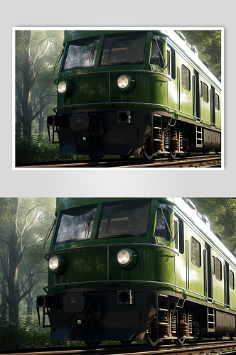 AI数字艺术高清老式绿皮火车交通工具图片