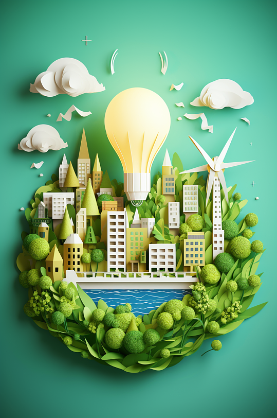 AI数字绿色环保节能宣传摄影图-众图网