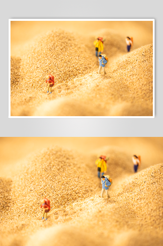 户外旅行沙漠微缩小人出行摄影图片
