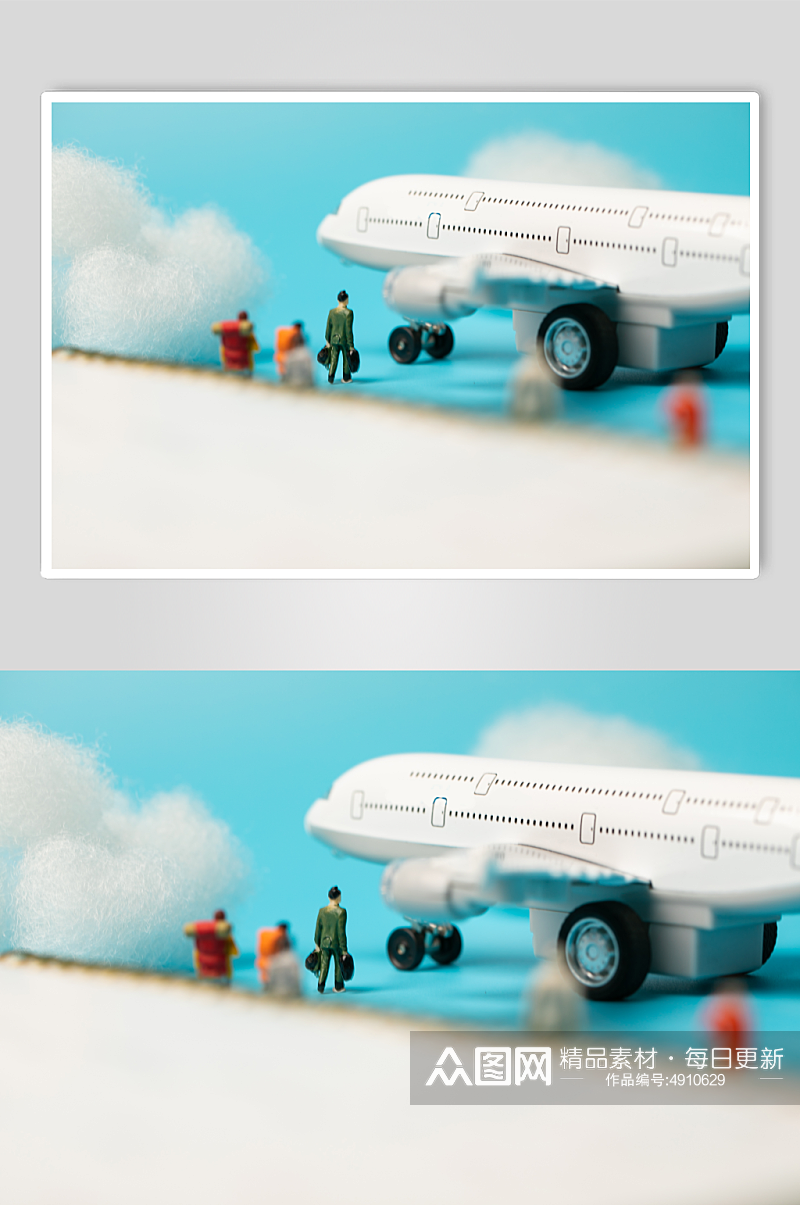 创意微缩小人出行旅游飞机摄影图片素材