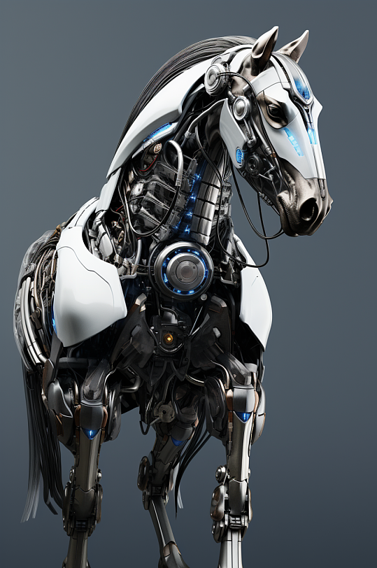 AI数字艺术十二生肖机械马动物图片