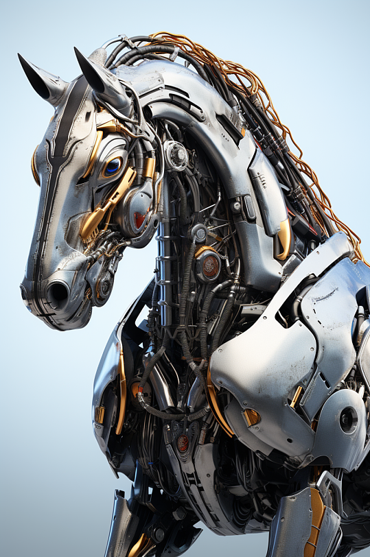AI数字艺术十二生肖机械马动物图片
