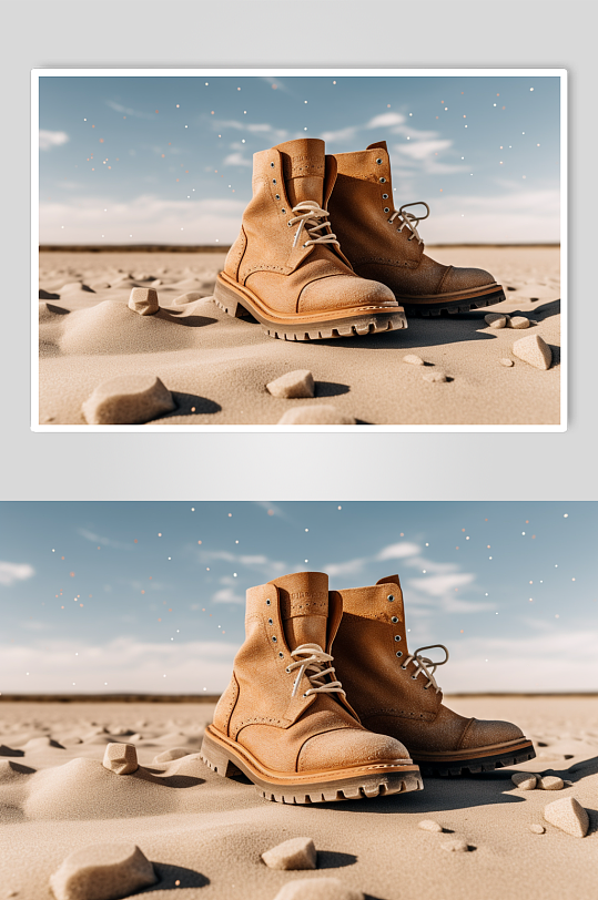 AI数字艺术简约卡其色马丁靴摄影图片