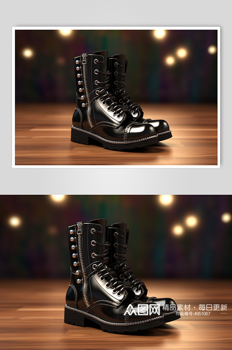 AI数字艺术英伦风黑色马丁靴摄影图片素材