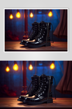 AI数字艺术英伦风黑色马丁靴摄影图片