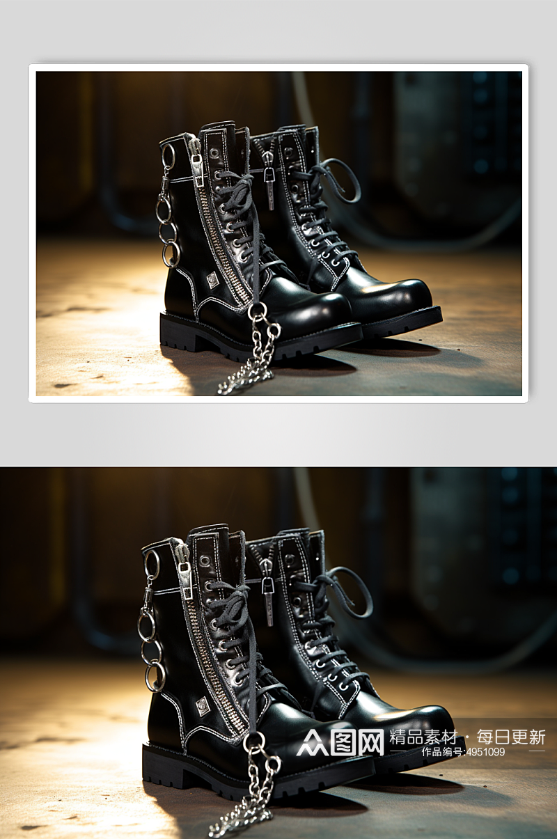AI数字艺术复古甜酷风黑色马丁靴摄影图片素材