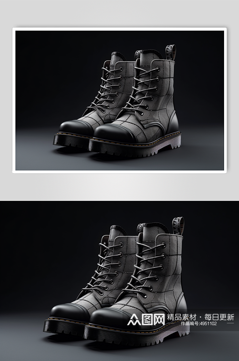 AI数字艺术复古甜酷风黑色马丁靴摄影图片素材