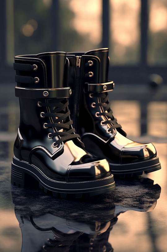 AI数字艺术复古甜酷风黑色马丁靴摄影图片
