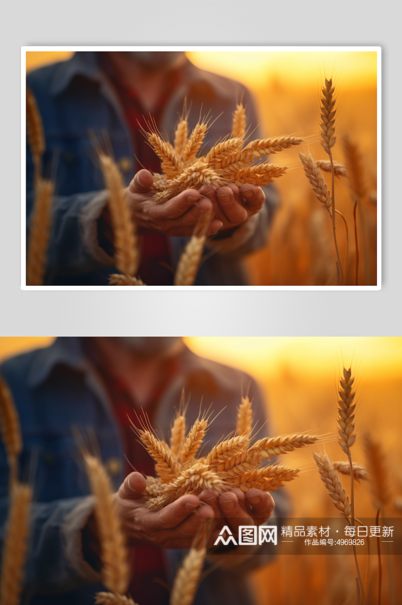 AI数字艺术农村农民手捧麦粒丰收摄影图片素材