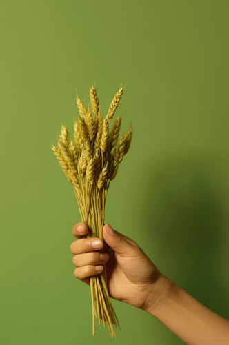 AI数字艺术农村农民手捧麦粒丰收摄影图片