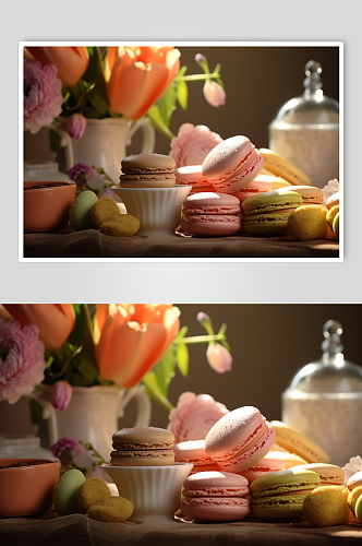 AI数字艺术高清马卡龙蛋糕甜品摄影图片