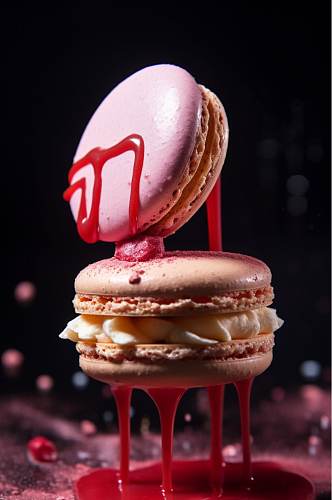 AI数字艺术夹心马卡龙蛋糕甜品摄影图片