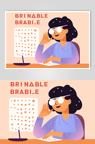 AI数字艺术盲人读盲文扁平化人物插画