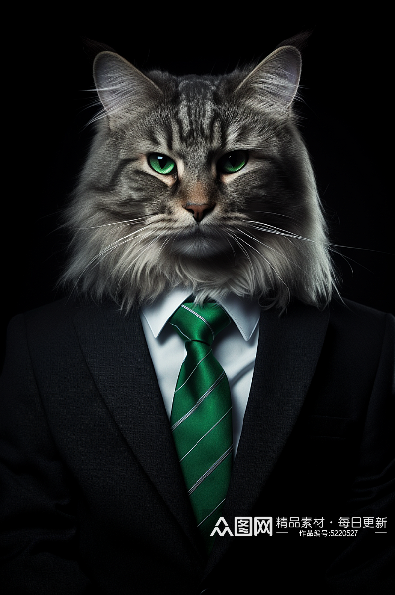 AI数字艺术猫西装企业形象摄影图素材