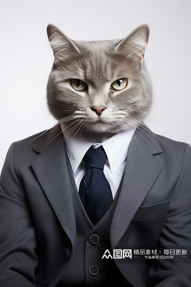 AI数字艺术猫西装企业形象摄影图素材