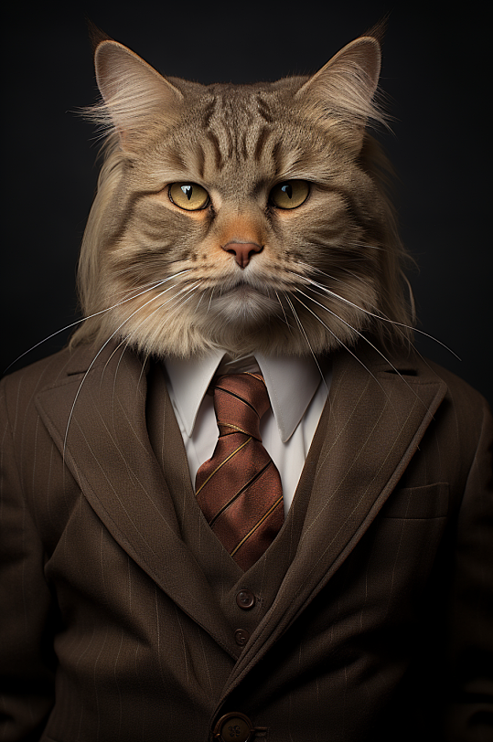 AI数字艺术猫西装企业形象摄影图