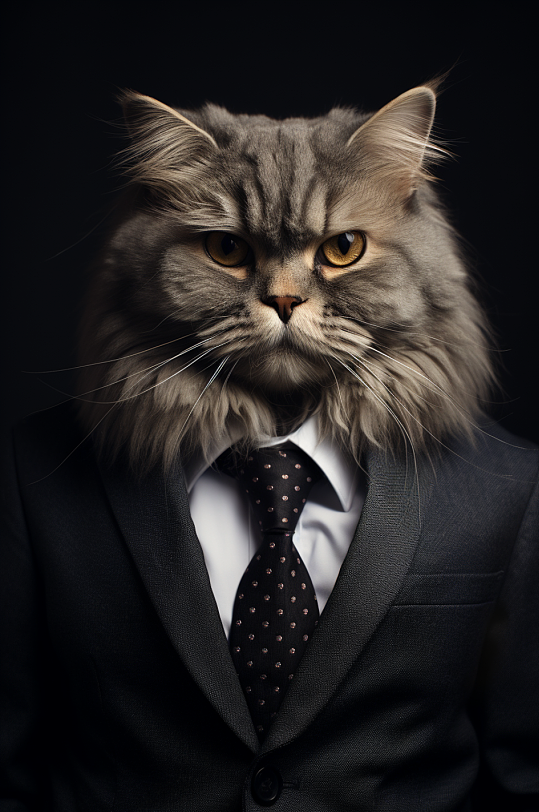 AI数字艺术猫西装企业形象摄影图