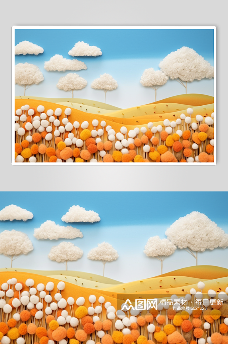 AI数字艺术毛绒风秋季风景插画背景图素材