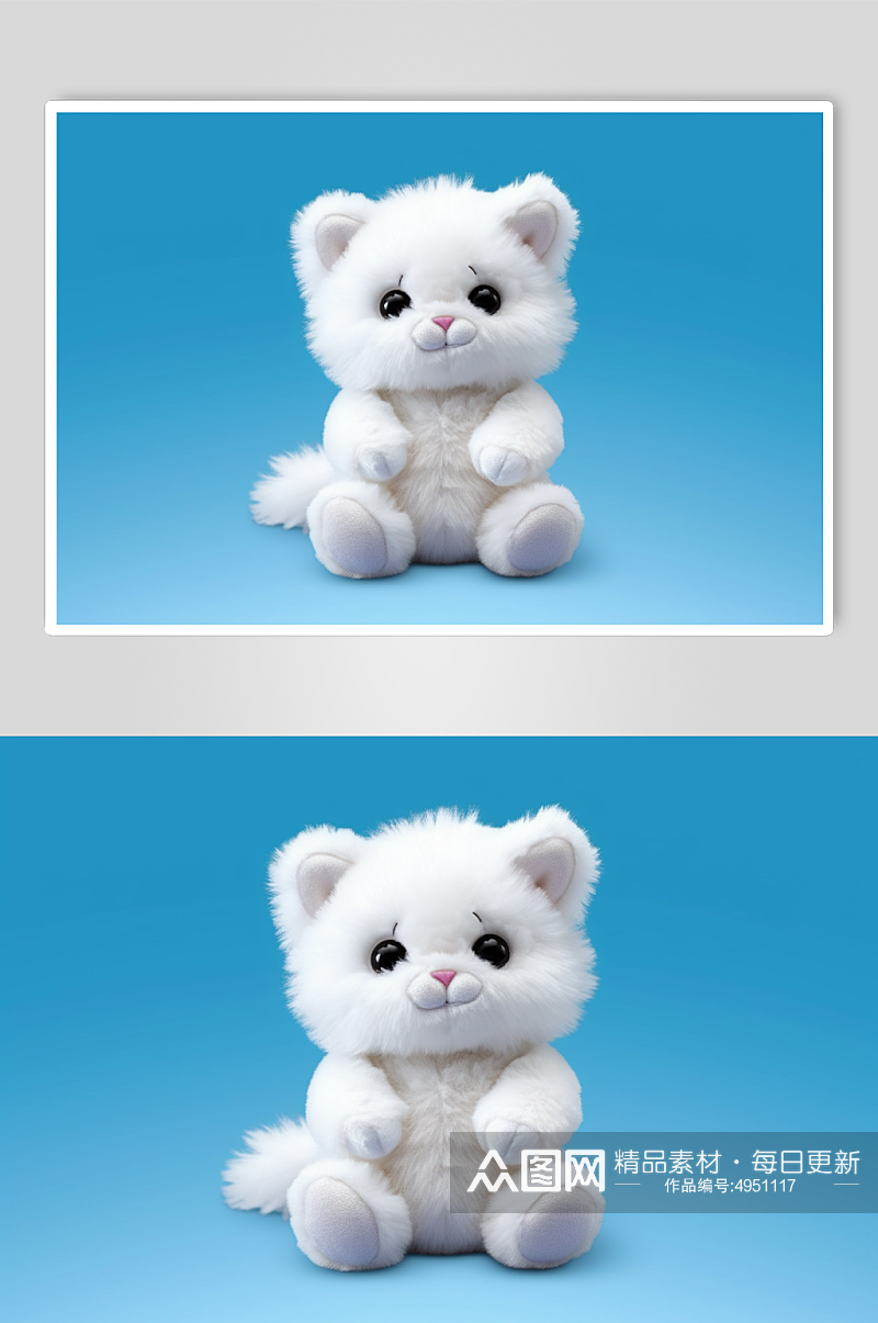AI数字艺术白色小猫毛绒玩具摄影图片素材