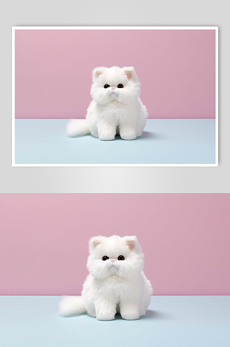 AI数字艺术白色小猫毛绒玩具摄影图片