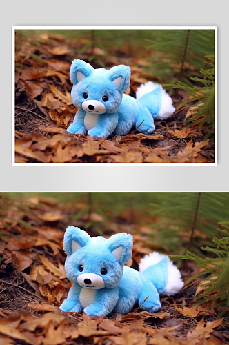 AI数字艺术蓝色狐狸毛绒玩具摄影图片