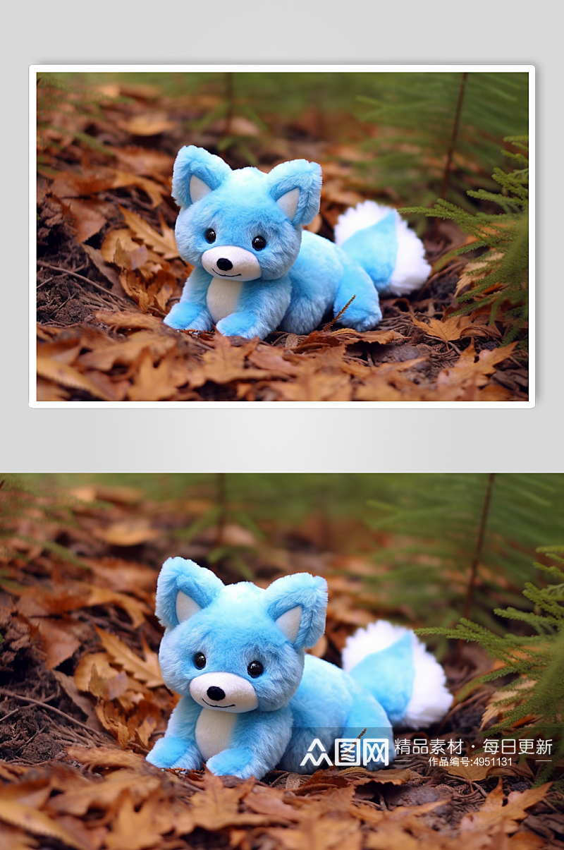 AI数字艺术蓝色狐狸毛绒玩具摄影图片素材