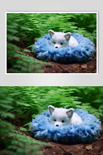 AI数字艺术白色狐狸毛绒玩具摄影图片