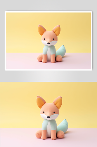 AI数字艺术黄色狐狸毛绒玩具摄影图片