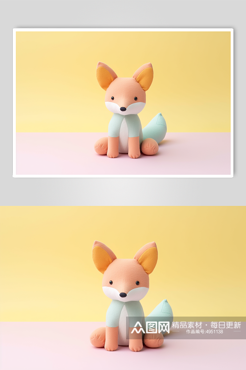 AI数字艺术黄色狐狸毛绒玩具摄影图片素材