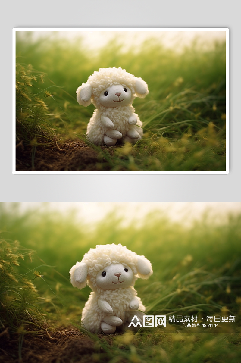 AI数字艺术白色小羊毛绒玩具摄影图片素材