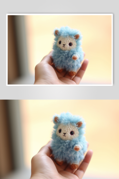 AI数字艺术蓝色小羊毛绒玩具摄影图片