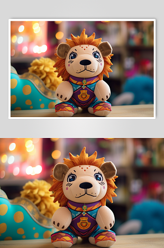 AI数字艺术萌趣小狮子毛绒玩具摄影图片