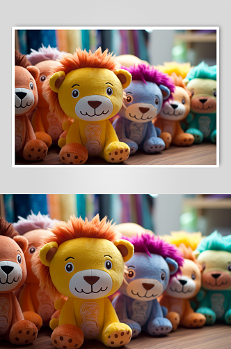 AI数字艺术萌趣小狮子毛绒玩具摄影图片