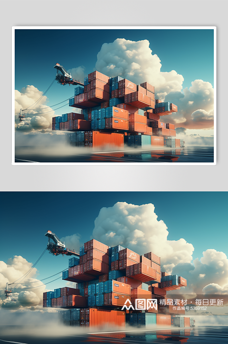 AI数字艺术码头集装箱海上运输摄影图素材