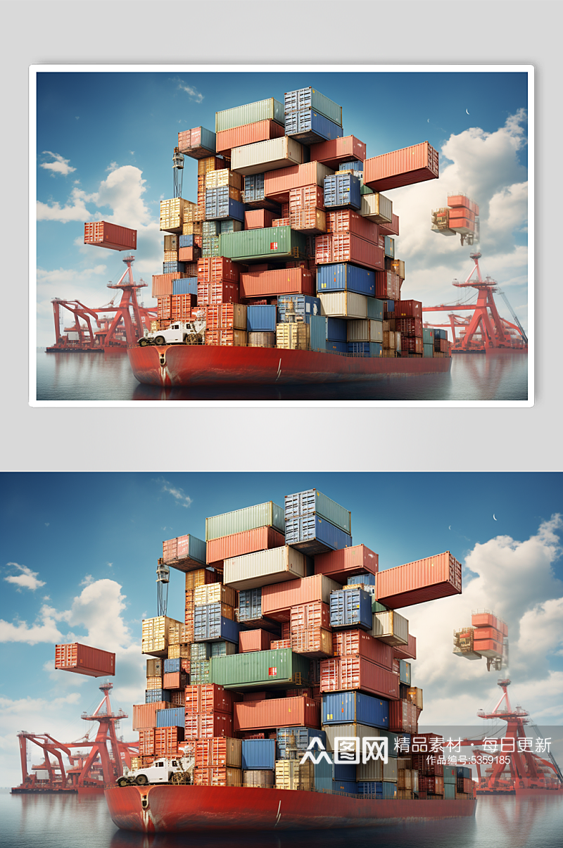 AI数字艺术码头集装箱海上运输摄影图素材