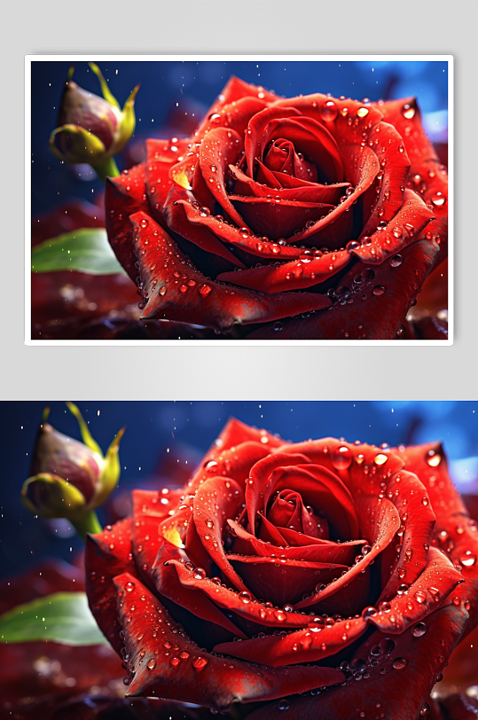 AI数字艺术唯美红色玫瑰花卉摄影图片