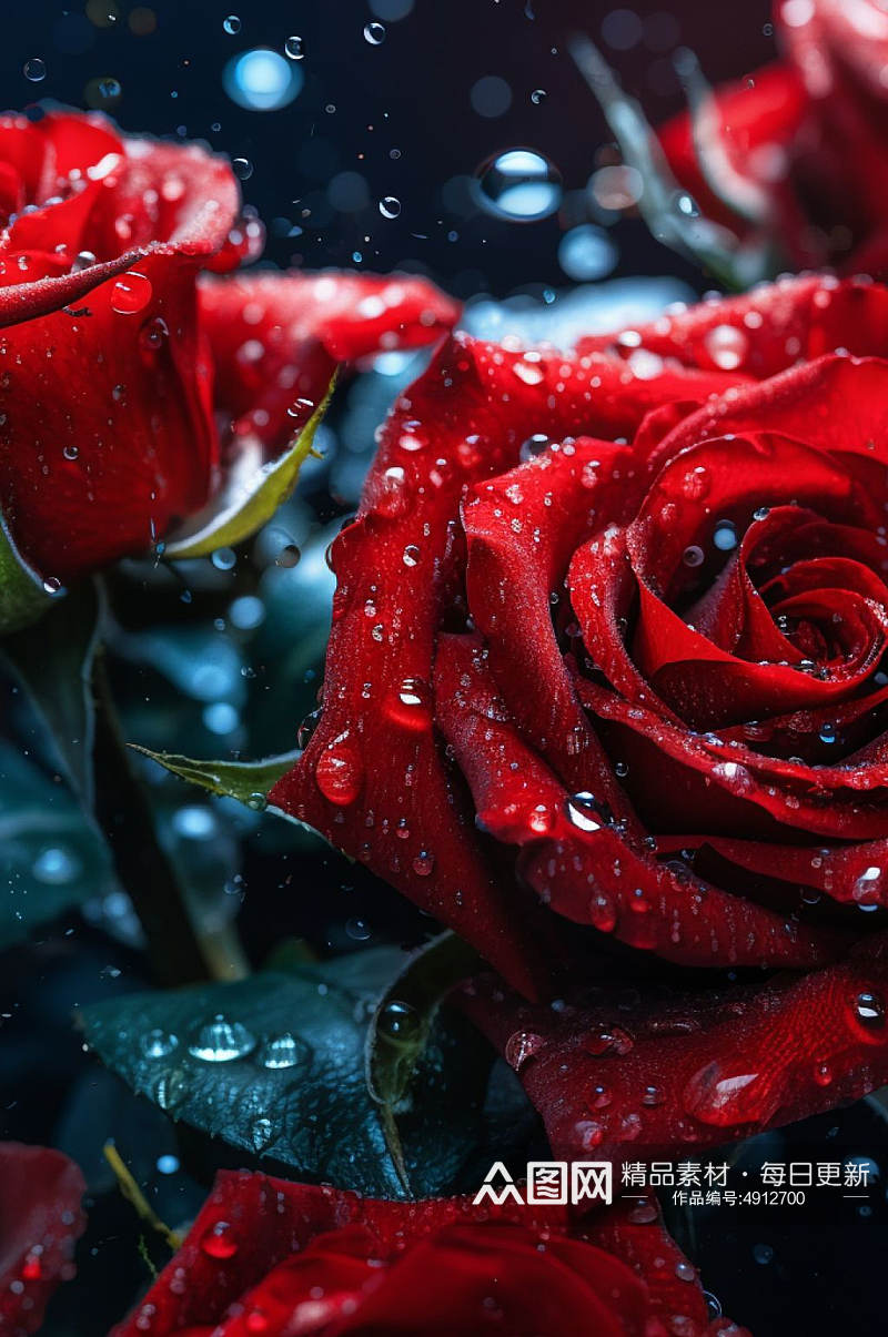 AI数字艺术高清红色玫瑰花卉摄影图片素材