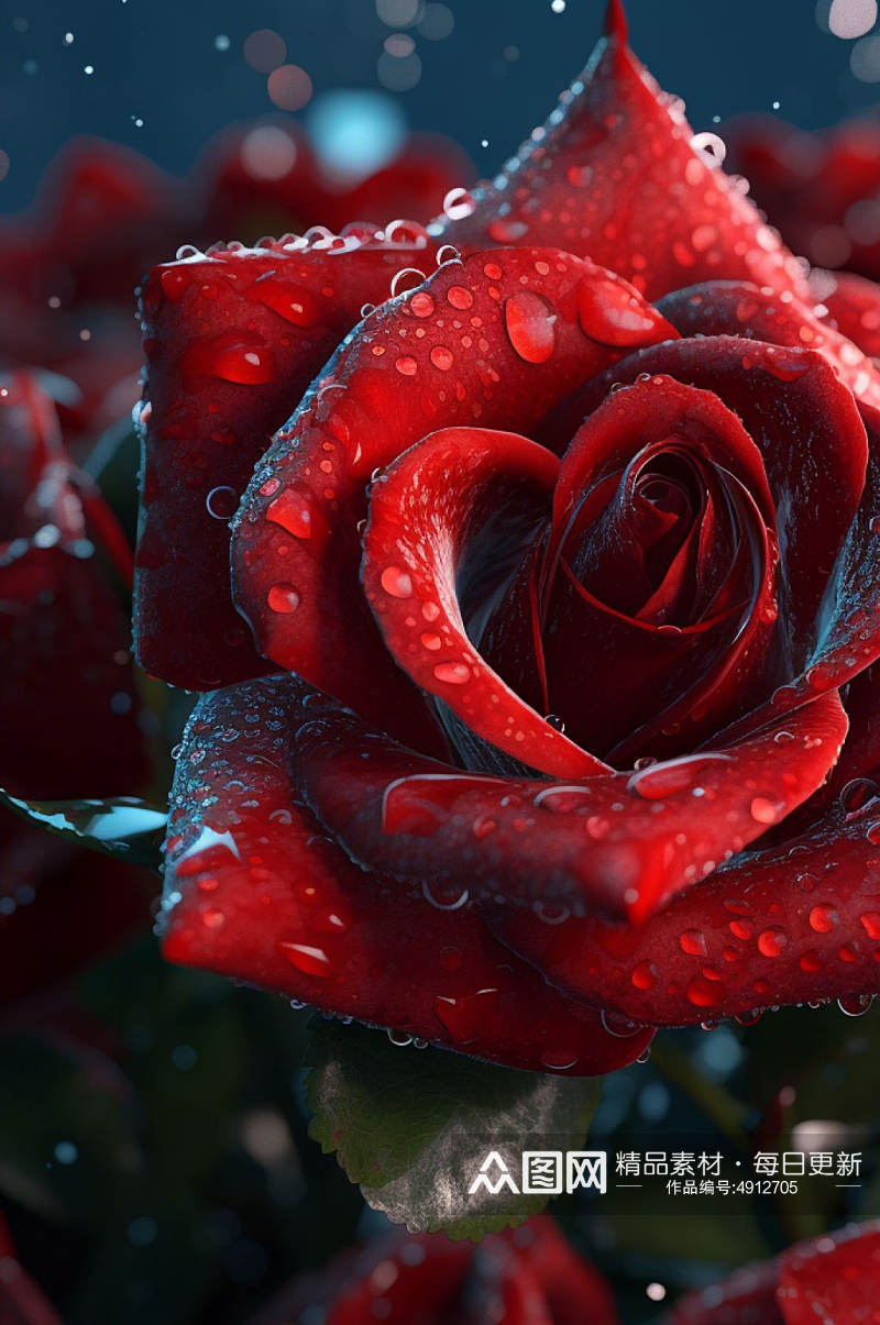 AI数字艺术高清红色玫瑰花卉摄影图片素材