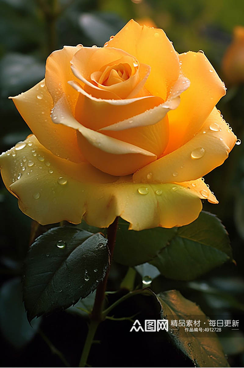 AI数字艺术唯美黄色玫瑰花卉摄影图片素材