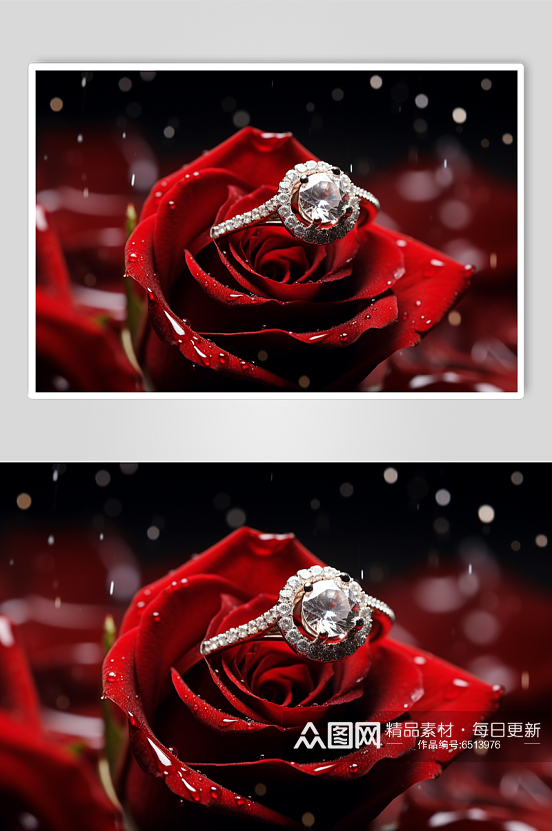 AI数字艺术情人节玫瑰花钻戒摄影图素材