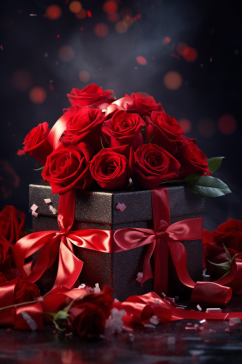 AI数字艺术情人节玫瑰礼物盒摄影图