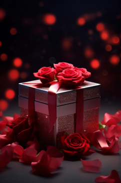 AI数字艺术情人节玫瑰礼物盒摄影图